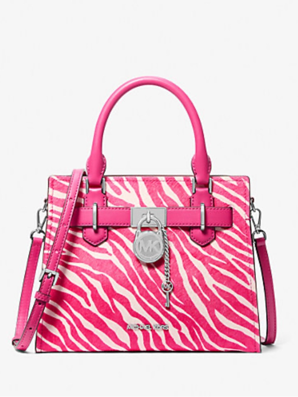 Michael Kors Small Hamilton Satchel Dragonfruit Pink Zebra Calf Hair Leather